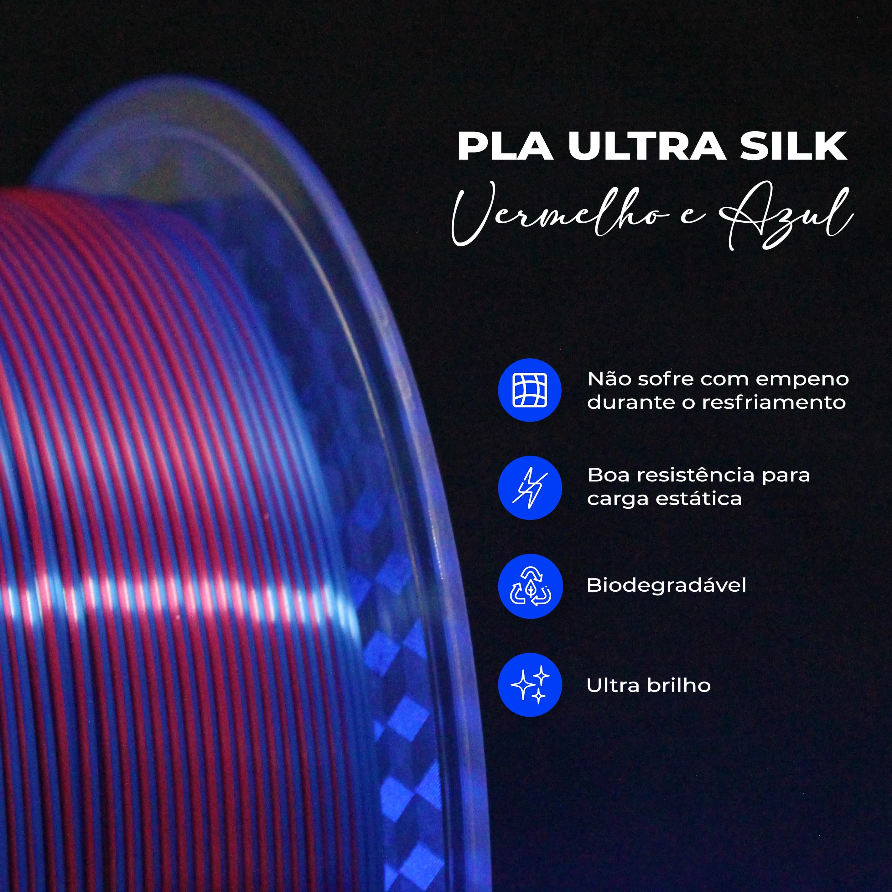 Filamento PLA Ultra Silk – Bicolor Vermelho e Azul 2